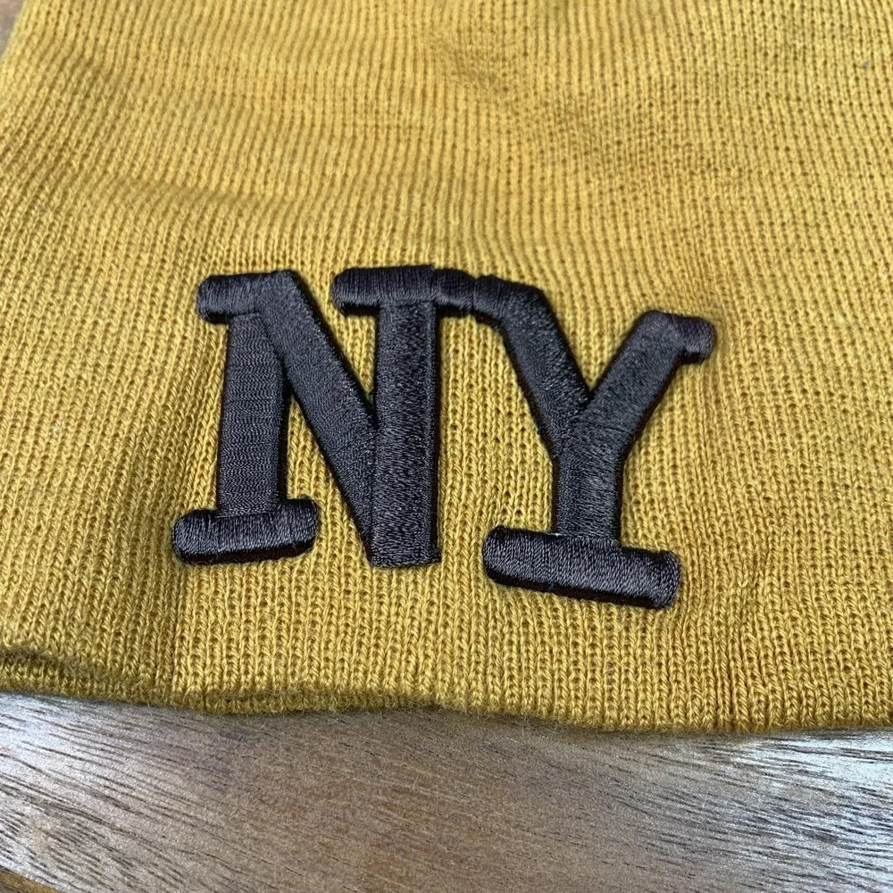 New York City Hat Beanie Knit Mens Mustard Yellow Embroidered Winter‎ Titan